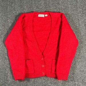 Vintage Penbrooke Lane Red Mohair Blend Cardigan Sweater V-Neck Pockets Medium